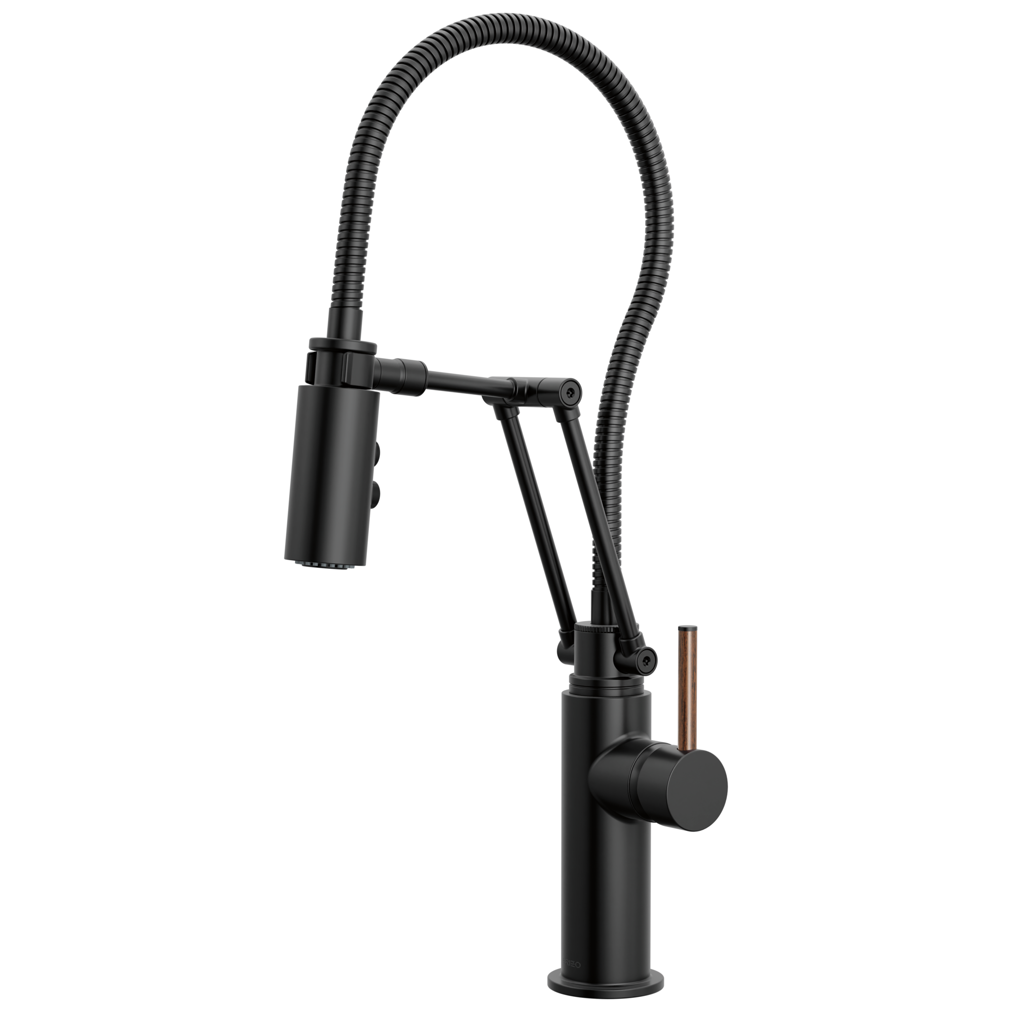 Brizo Odin Mezcladora Articulante con Manguera Integrada — Negro Mate — Manija de Madera