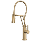 Brizo Odin Mezcladora Articulante con Manguera Integrada — Oro Luxe — Manija Metálica