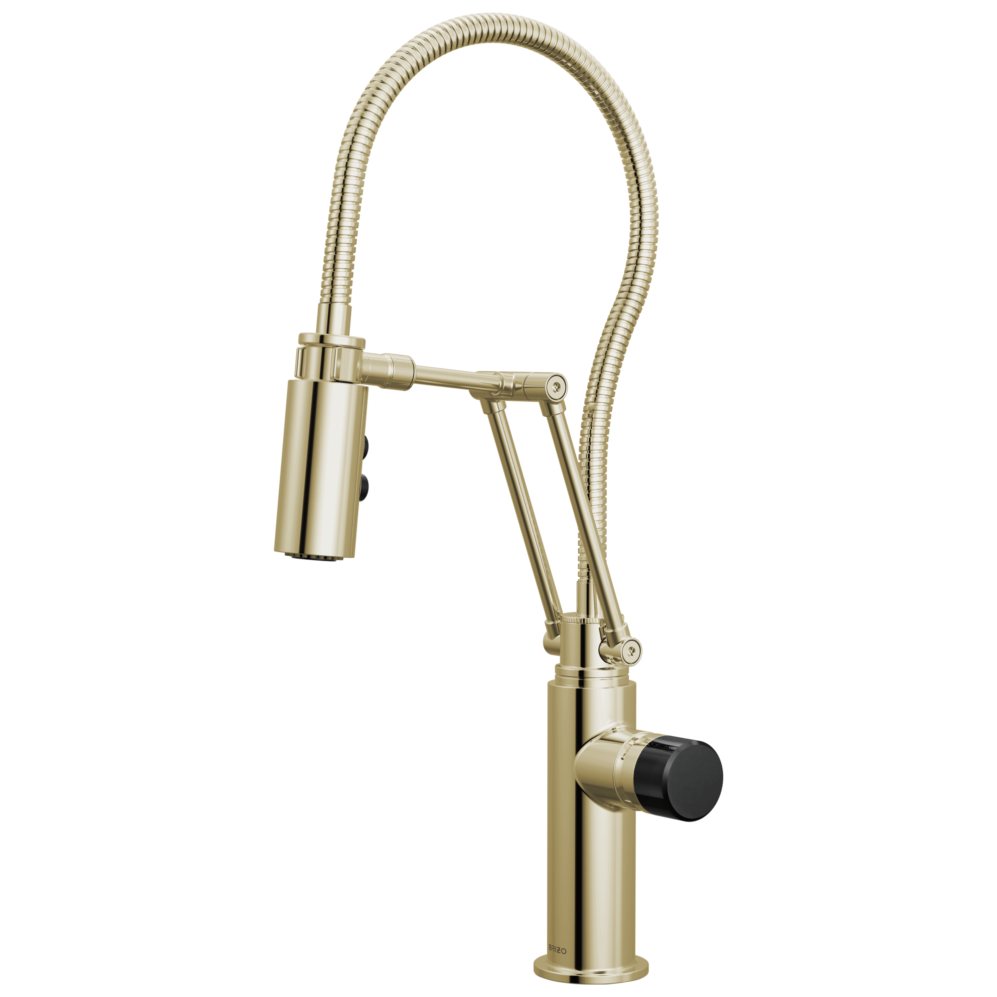 Brizo Odin Mezcladora Articulante con Manguera Integrada — Níquel Pulido — Perilla con Cristal Negro