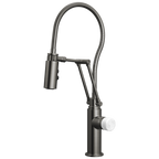 Brizo Odin Mezcladora Articulante con Manguera Integrada — Acero Luxe — Perilla de Mármol Blanco