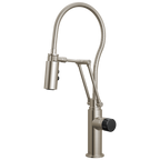 Brizo Odin Mezcladora Articulante con Manguera Integrada — Acero Inoxidable — Perilla con Cristal Negro