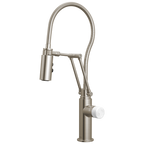 Brizo Odin Mezcladora Articulante con Manguera Integrada — Acero Inoxidable — Perilla de Mármol Blanco
