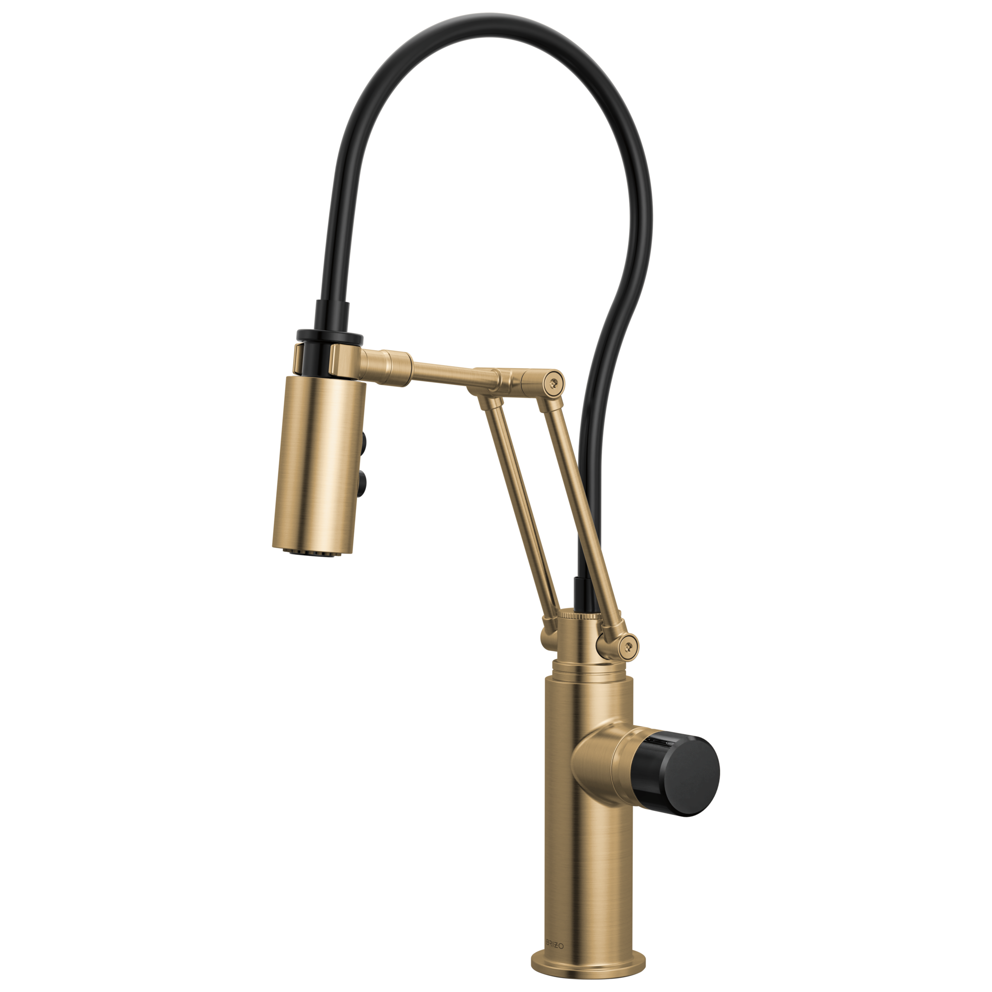 Brizo Odin Mezcladora Articulante — Oro Luxe — Perilla con Cristal Negro