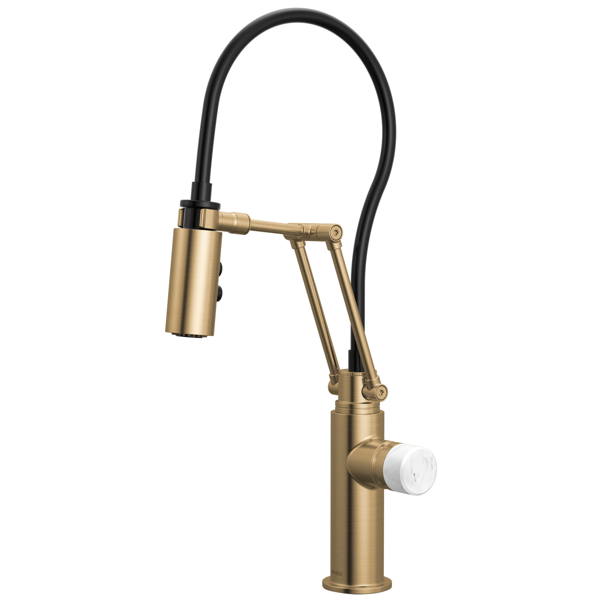 Brizo Odin Mezcladora Articulante — Oro Luxe — Perilla de Mármol Blanco