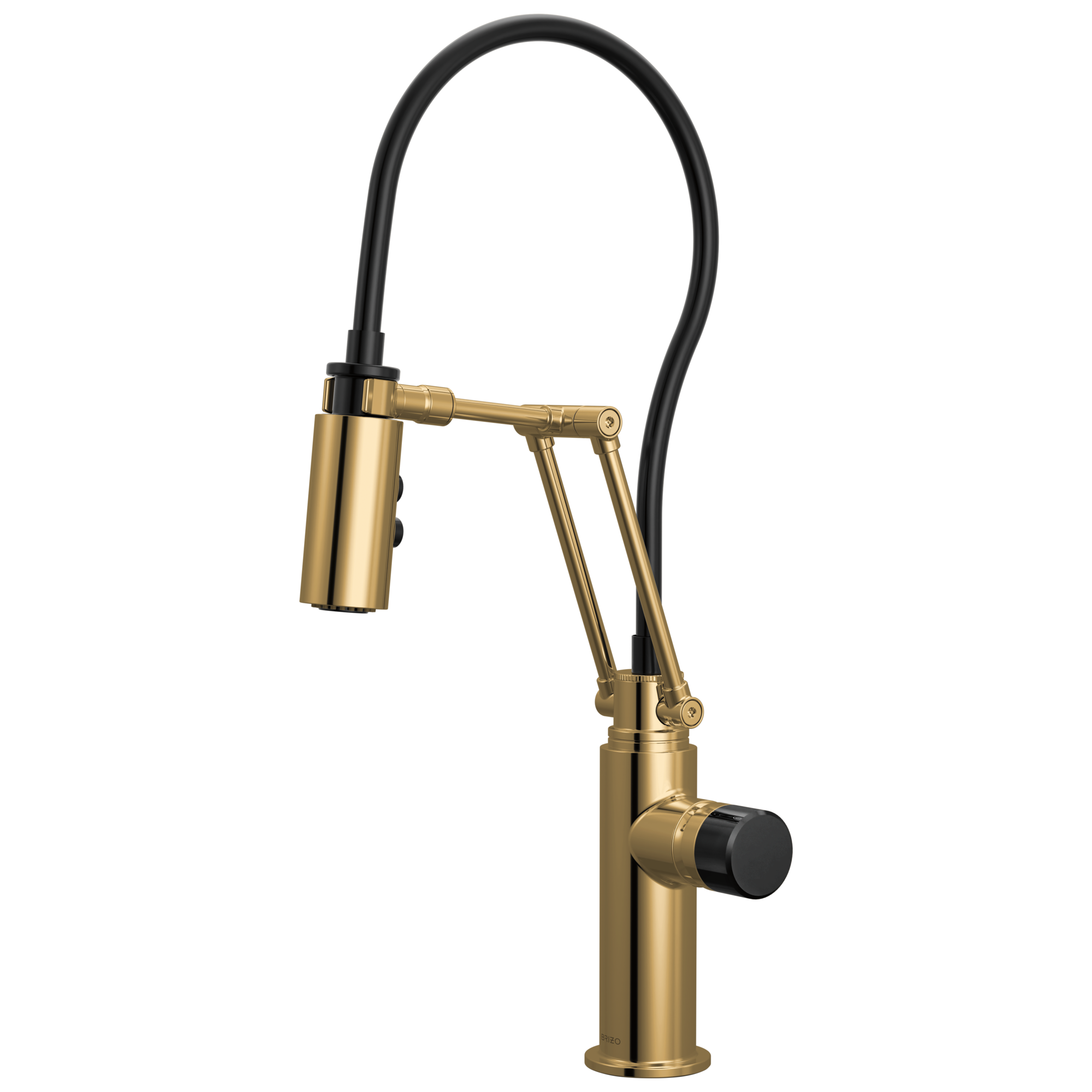 Brizo Odin Mezcladora Articulante — Oro Pulido — Perilla con Cristal Negro