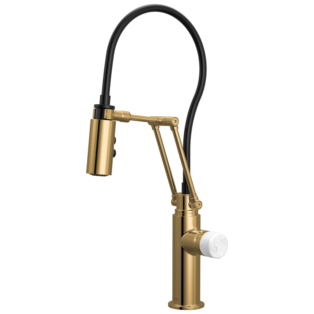 Brizo Odin Mezcladora Articulante — Oro Pulido — Perilla de Mármol Blanco