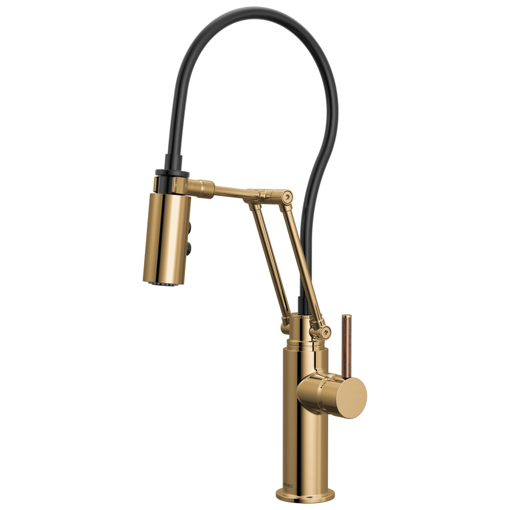 Brizo Odin Mezcladora Articulante — Oro Pulido — Manija de Madera