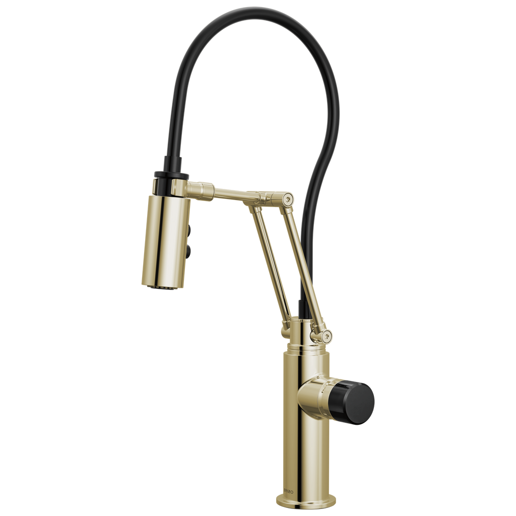 Brizo Odin Mezcladora Articulante — Níquel Pulido — Perilla con Cristal Negro