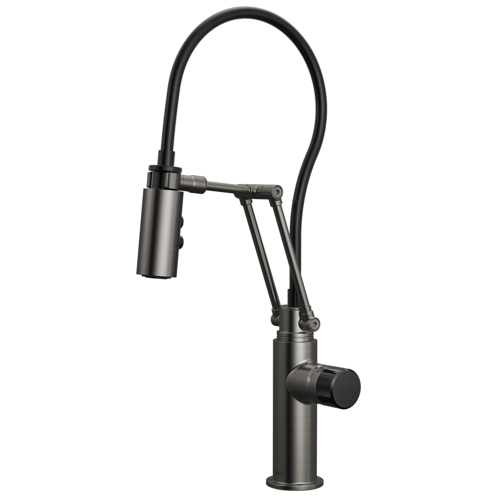 Brizo Odin Mezcladora Articulante — Acero Luxe — Perilla con Cristal Negro