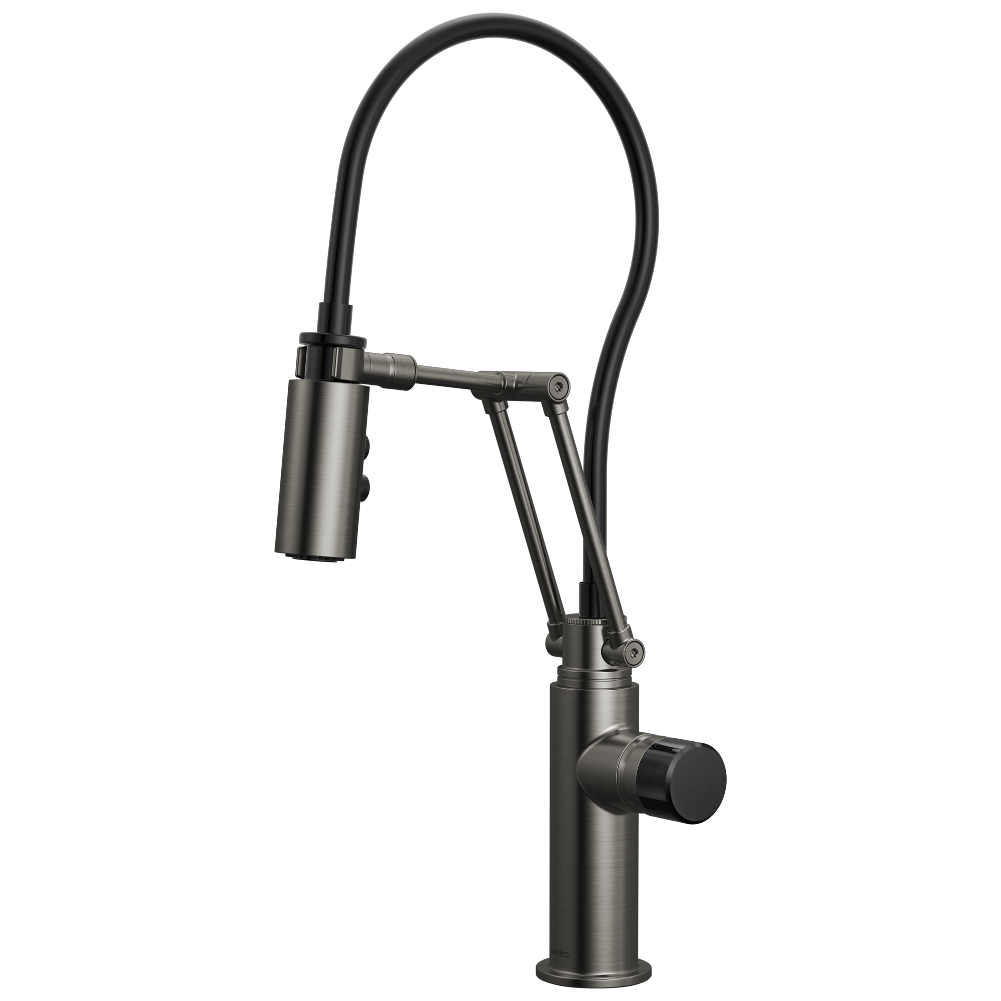 Brizo Odin Mezcladora Articulante — Acero Luxe — Perilla con Cristal Negro