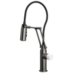 Brizo Odin Mezcladora Articulante — Acero Luxe — Perilla de Mármol Blanco