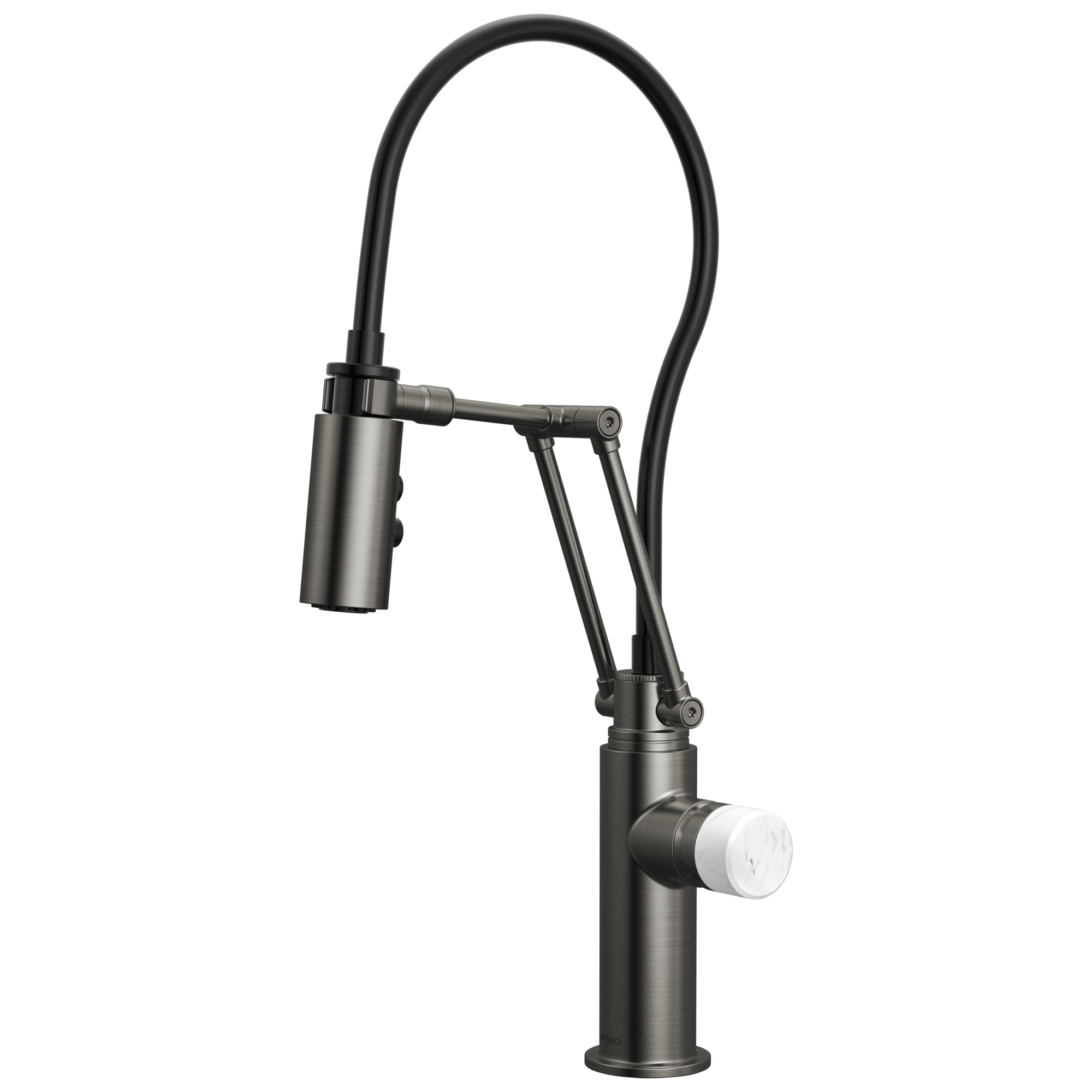 Brizo Odin Mezcladora Articulante — Acero Luxe — Perilla de Mármol Blanco
