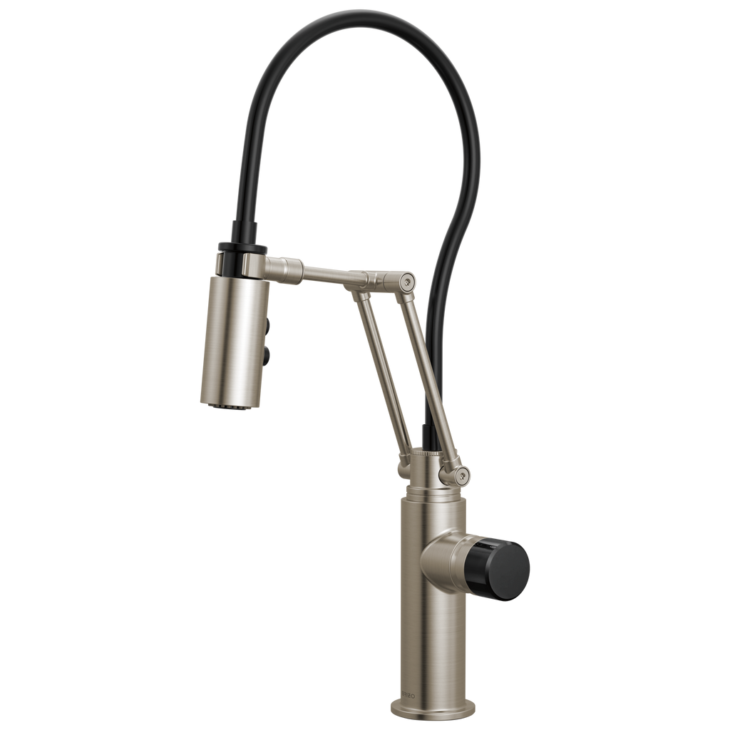 Brizo Odin Mezcladora Articulante — Acero Inoxidable — Perilla con Cristal Negro