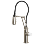 Brizo Odin Mezcladora Articulante — Acero Inoxidable — Perilla de Mármol Blanco