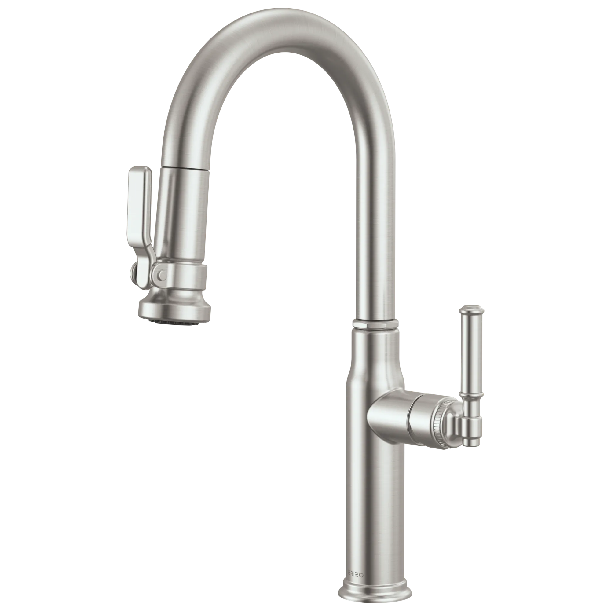 Brizo Faircroft Mezcladora Prep Extraíble — Surtidor en Arco — Acero Inoxidable — Manija Coin Edge