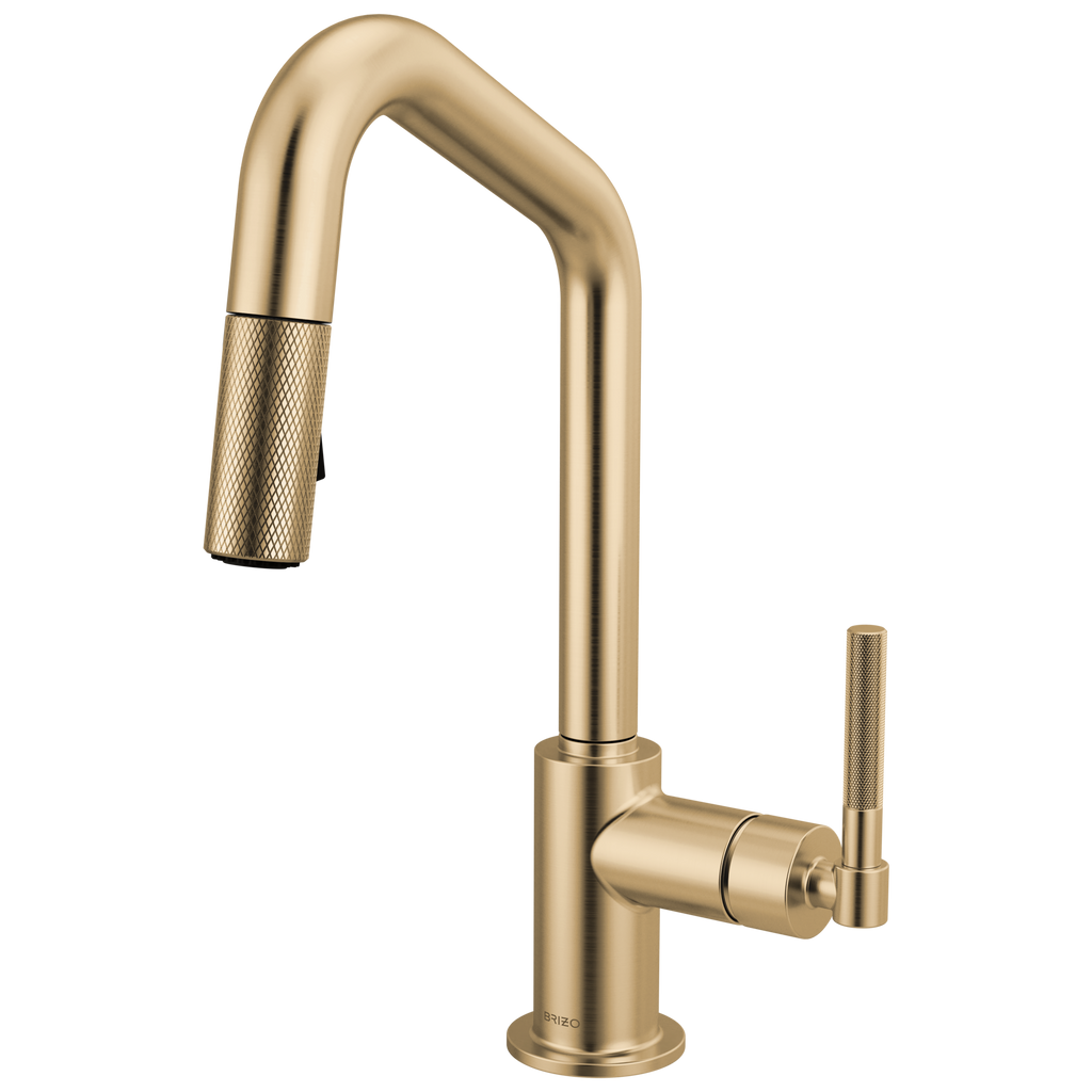 Brizo Litze Mezcladora Prep Extraíble — Surtidor en Ángulo, Manija Knurled — Oro Luxe