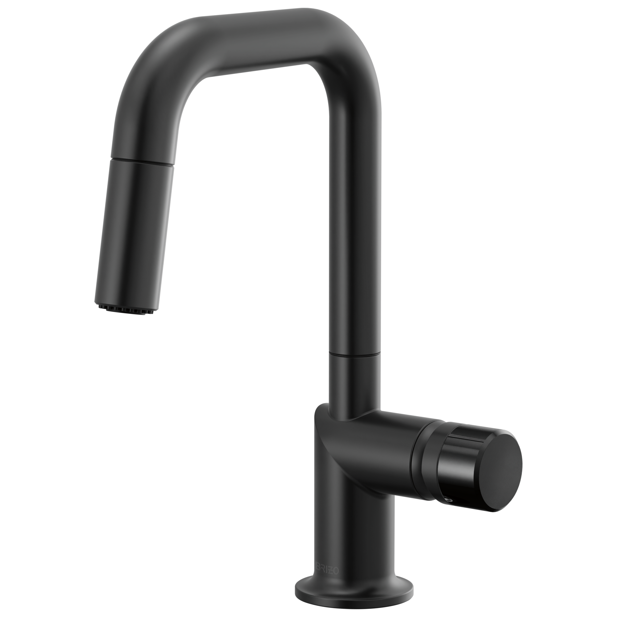 Brizo Odin Mezcladora Prep Extraíble — Surtidor Cuadrado — Negro Mate — Perilla con Cristal Negro