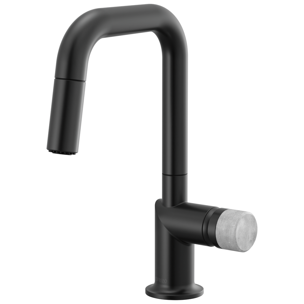 Brizo Odin Mezcladora Prep Extraíble — Surtidor Cuadrado — Negro Mate — Perilla de Concreto