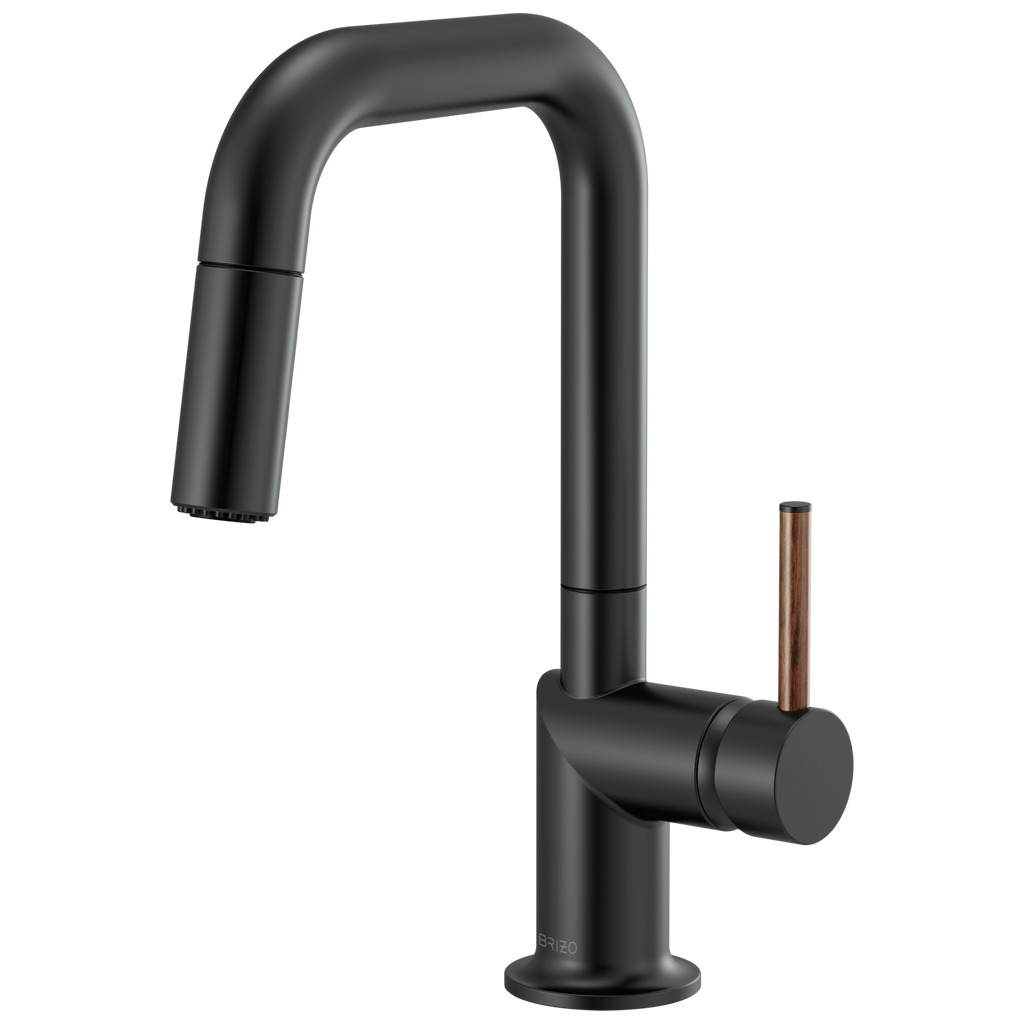 Brizo Odin Mezcladora Prep Extraíble — Surtidor Cuadrado — Negro Mate — Manija de Madera