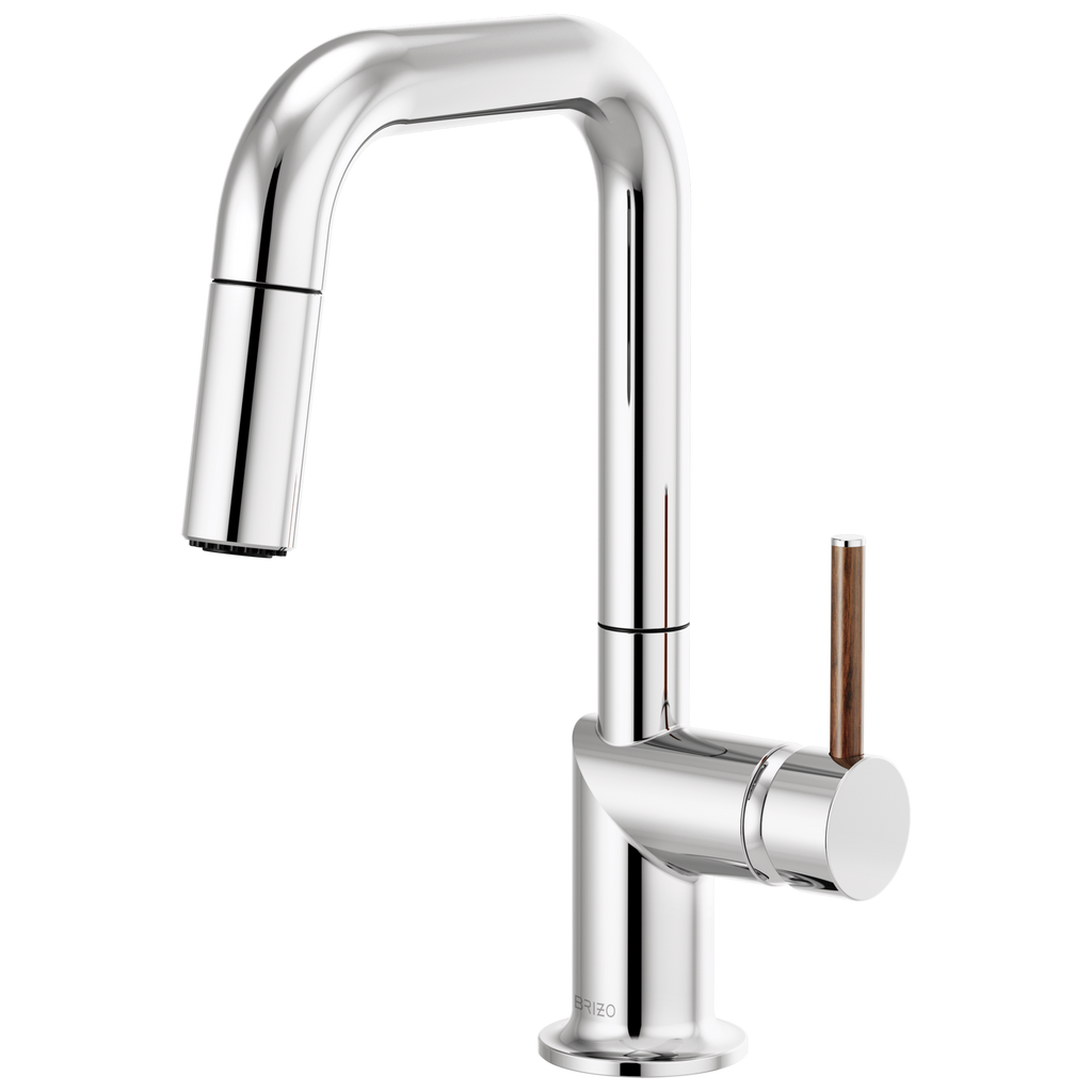 Brizo Odin Mezcladora Prep Extraíble — Surtidor Cuadrado — Cromo — Manija de Madera