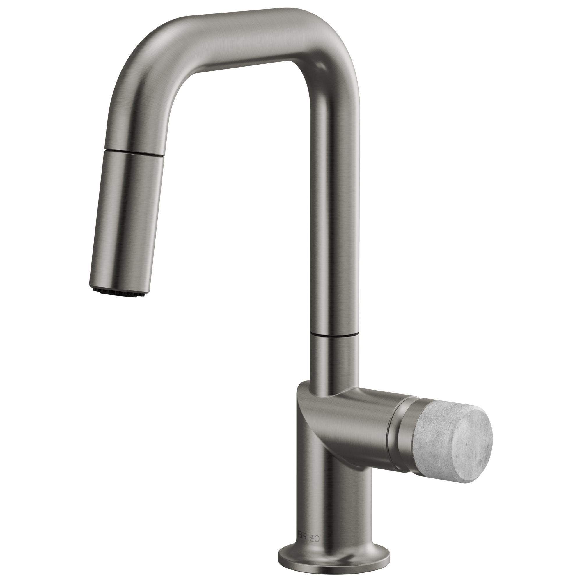 Brizo Odin Mezcladora Prep Extraíble — Surtidor Cuadrado — Acero Luxe — Perilla de Concreto