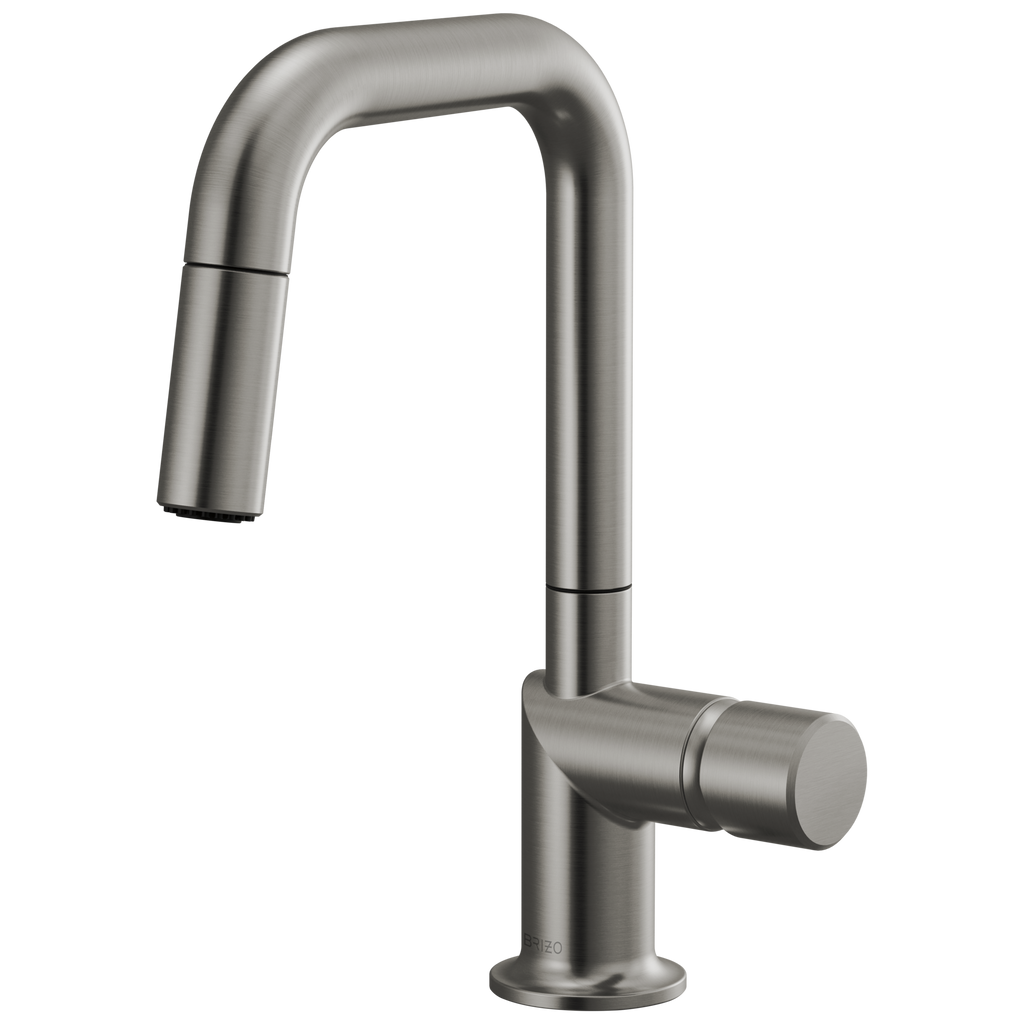 Brizo Odin Mezcladora Prep Extraíble — Surtidor Cuadrado — Acero Luxe — Perilla Metálica