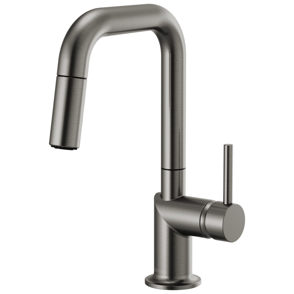 Brizo Odin Mezcladora Prep Extraíble — Surtidor Cuadrado — Acero Luxe — Manija Metálica