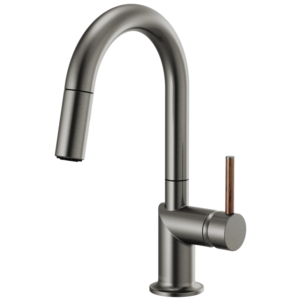 Brizo Odin Mezcladora Prep Extraíble — Surtidor en Arco — Acero Luxe — Manija de Madera