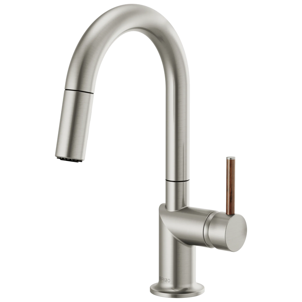 Brizo Odin Mezcladora Prep Extraíble — Surtidor en Arco — Acero Inoxidable — Manija de Madera