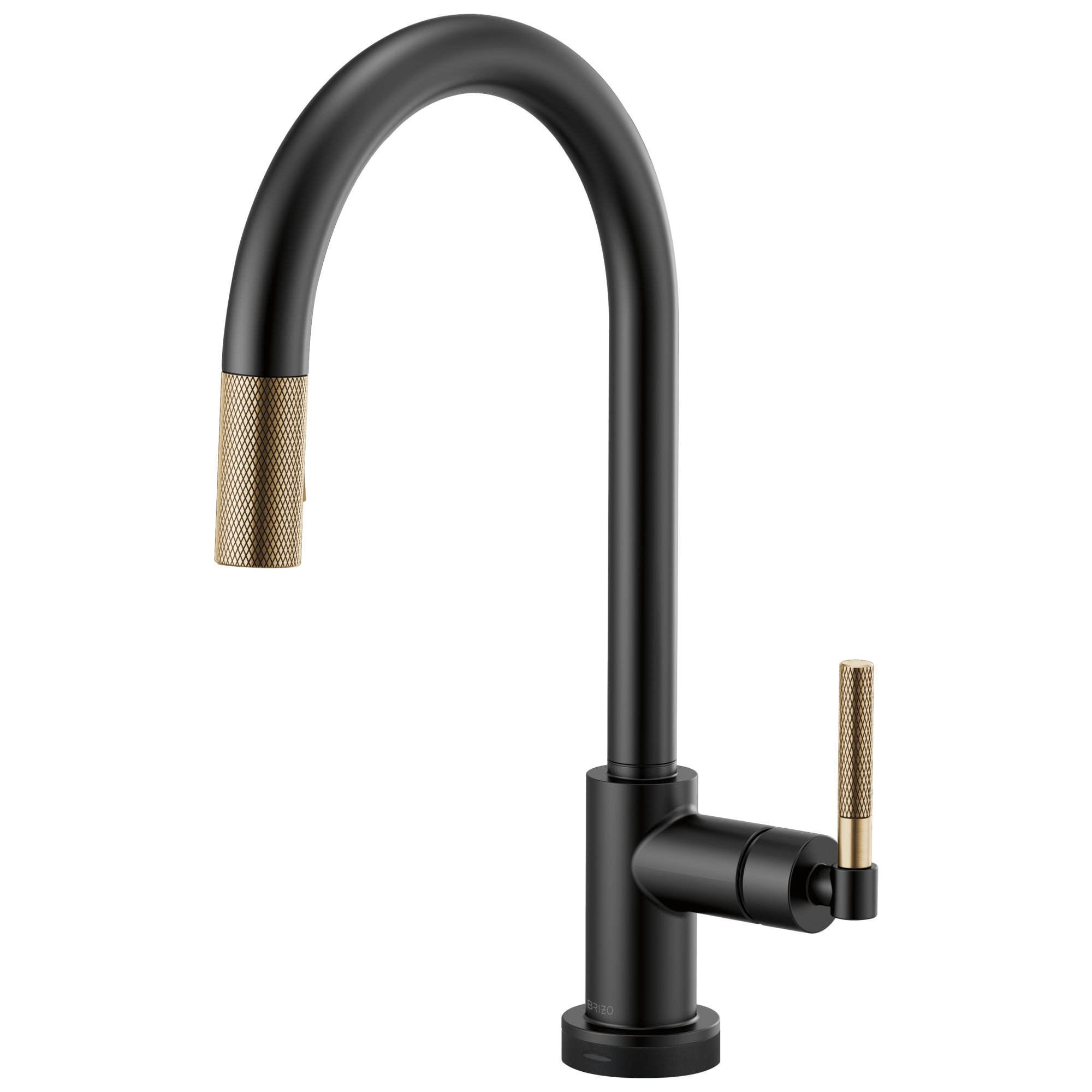 Brizo Litze Mezcladora Extraíble SmartTouch® — Surtidor en Arco, Manija Knurled — Negro Mate/Oro Luxe