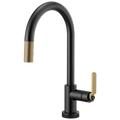 Brizo Litze Mezcladora Extraíble SmartTouch® — Surtidor en Arco, Manija Industrial — Negro Mate/Oro Luxe
