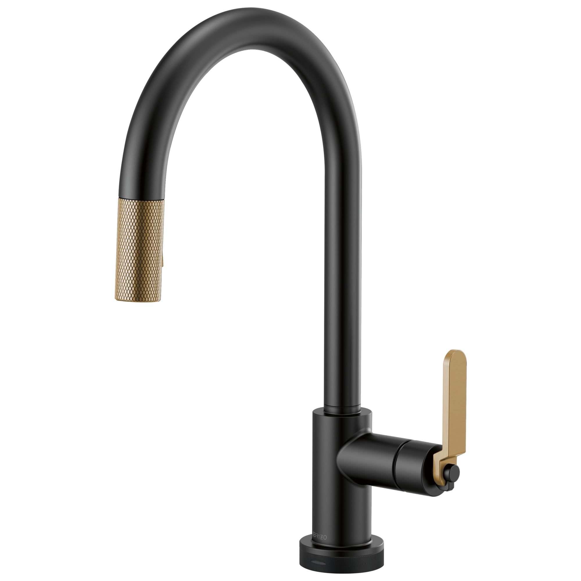 Brizo Litze Mezcladora Extraíble SmartTouch® — Surtidor en Arco, Manija Industrial — Negro Mate/Oro Luxe