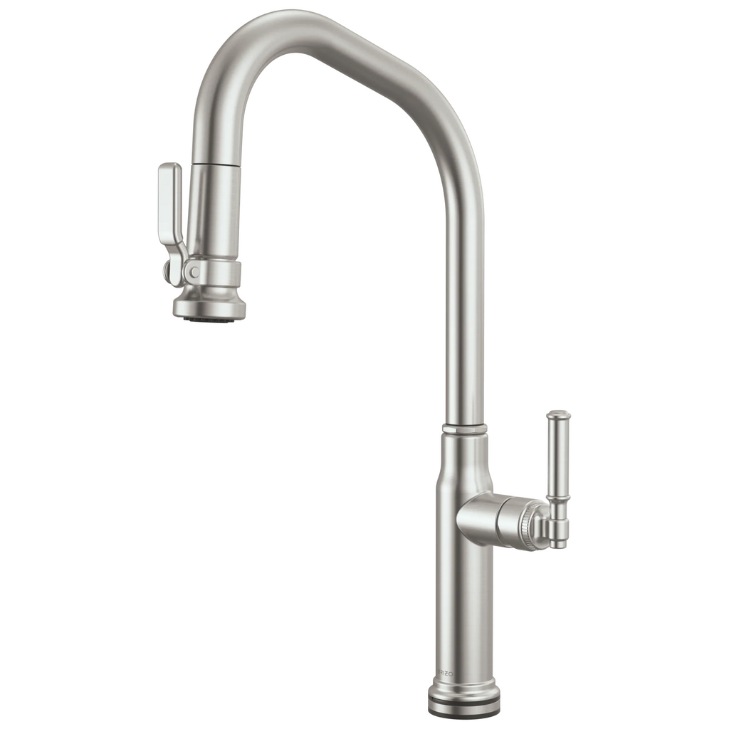 Brizo Faircroft Mezcladora Extraíble SmartTouch® — Surtidor en Ángulo — Acero Inoxidable — Manija Coin Edge