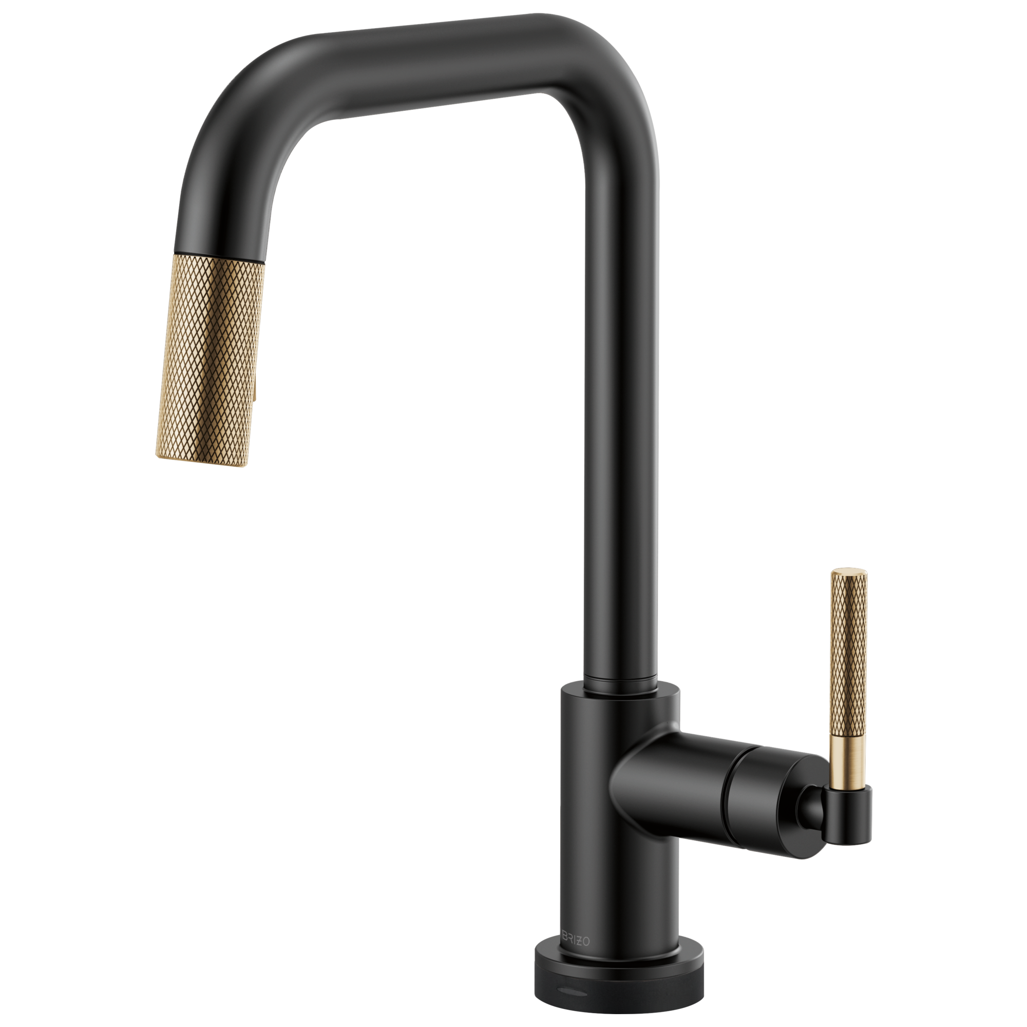 Brizo Litze Mezcladora Extraíble SmartTouch® — Surtidor Cuadrado, Manija Knurled — Negro Mate/Oro Luxe