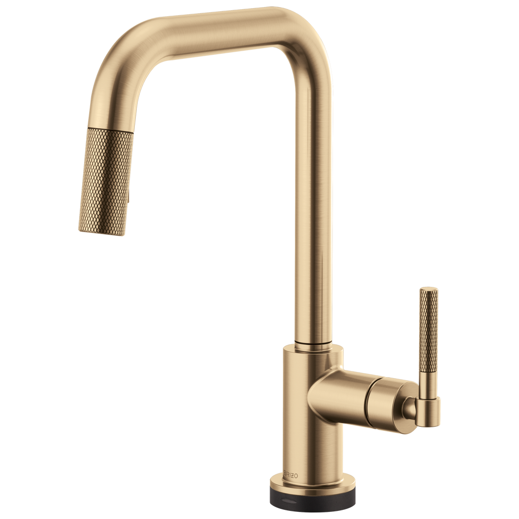 Brizo Litze Mezcladora Extraíble SmartTouch® — Surtidor Cuadrado, Manija Knurled — Oro Luxe
