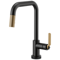 Brizo Litze Mezcladora Extraíble SmartTouch® — Surtidor Cuadrado, Manija Industrial — Negro Mate/Oro Luxe