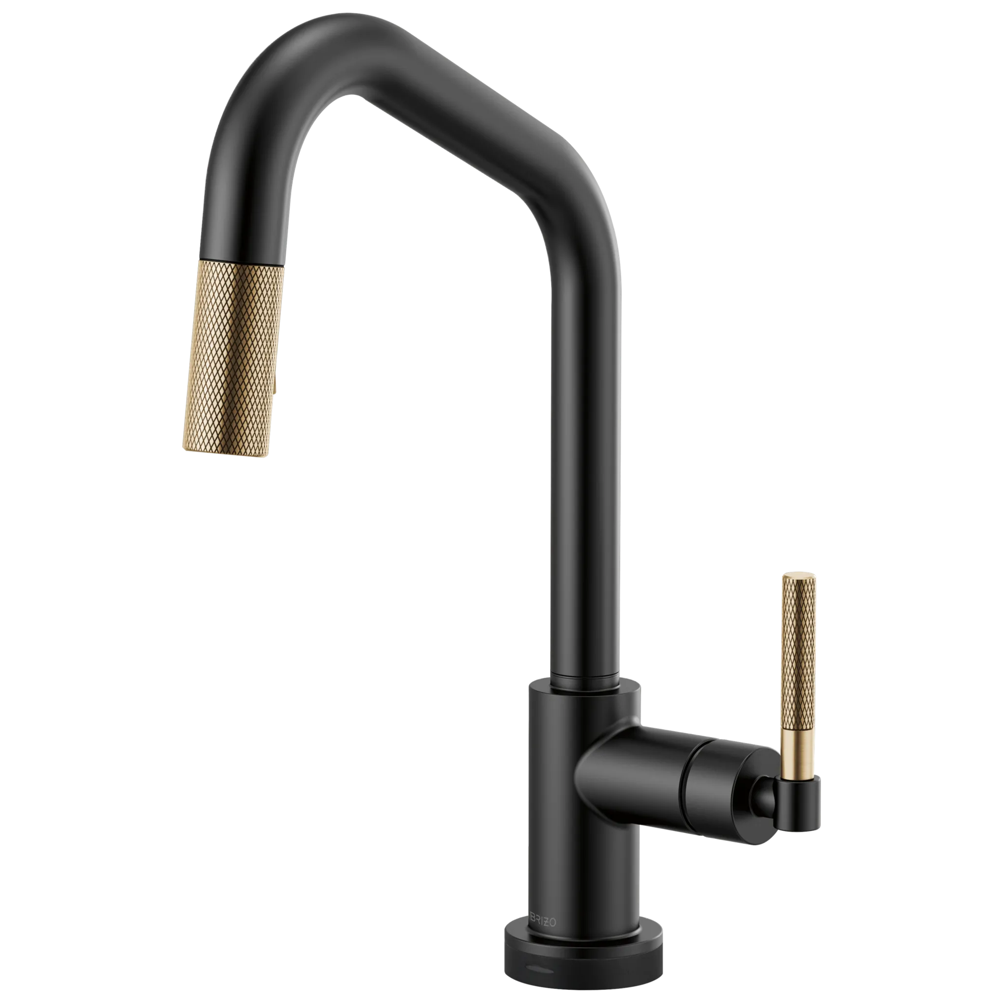 Brizo Litze Mezcladora Extraíble SmartTouch® — Surtidor en Ángulo, Manija Knurled — Negro Mate/Oro Luxe