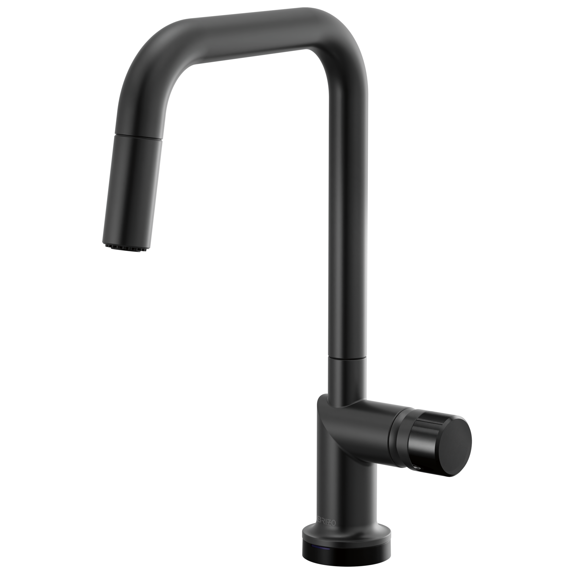Brizo Odin Mezcladora Extraíble SmartTouch® — Surtidor Cuadrado — Negro Mate — Perilla con Cristal Negro
