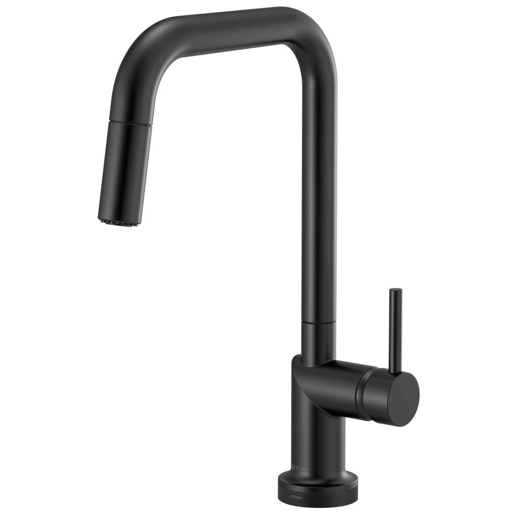 Brizo Odin Mezcladora Extraíble SmartTouch® — Surtidor Cuadrado — Negro Mate — Manija Metálica