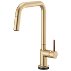 Brizo Odin Mezcladora Extraíble SmartTouch® — Surtidor Cuadrado — Oro Luxe — Manija de Madera