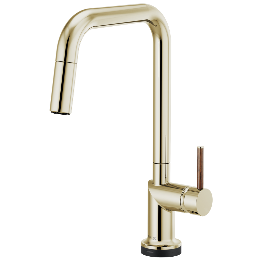 Brizo Odin Mezcladora Extraíble SmartTouch® — Surtidor Cuadrado — Níquel Pulido — Manija de Madera
