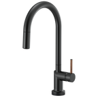 Brizo Odin Mezcladora Extraíble SmartTouch® — Surtidor en Arco — Negro Mate — Manija de Madera