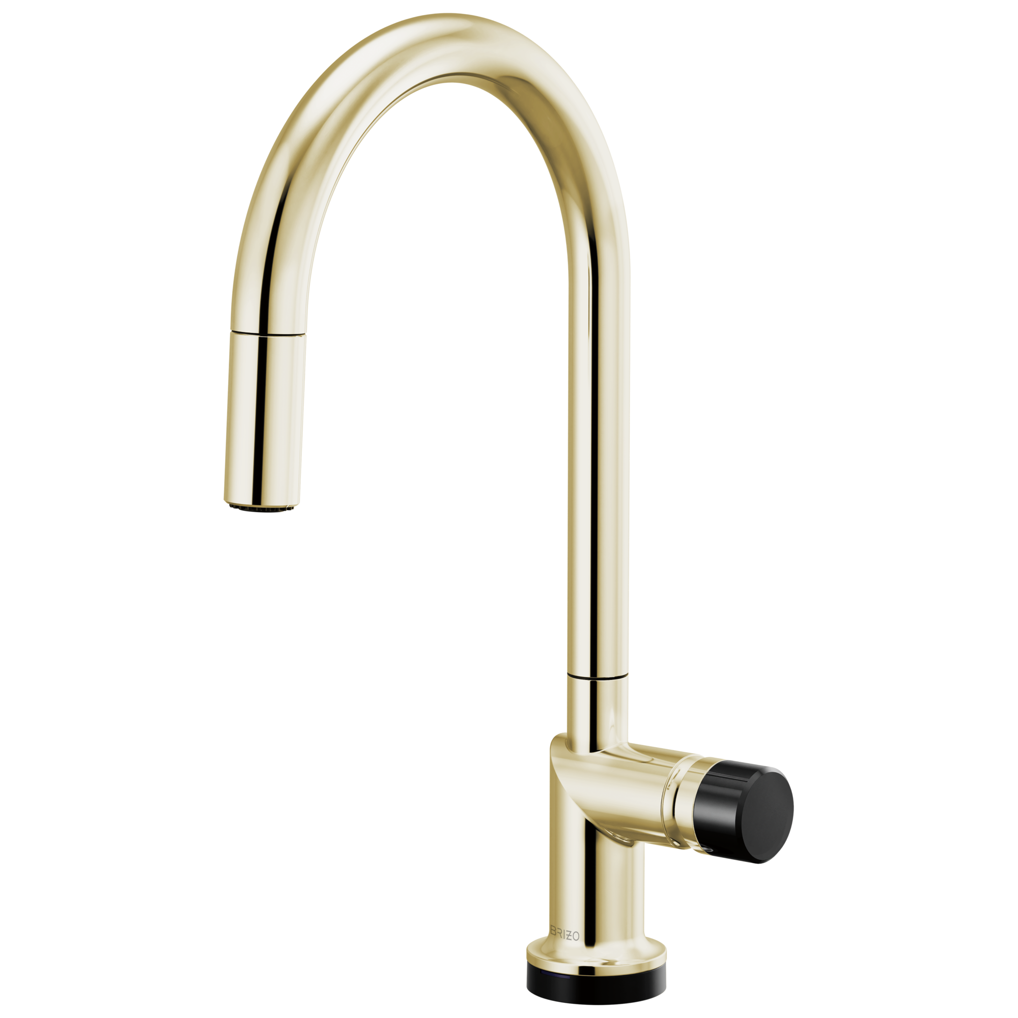 Brizo Odin Mezcladora Extraíble SmartTouch® — Surtidor en Arco — Níquel Pulido — Perilla con Cristal Negro