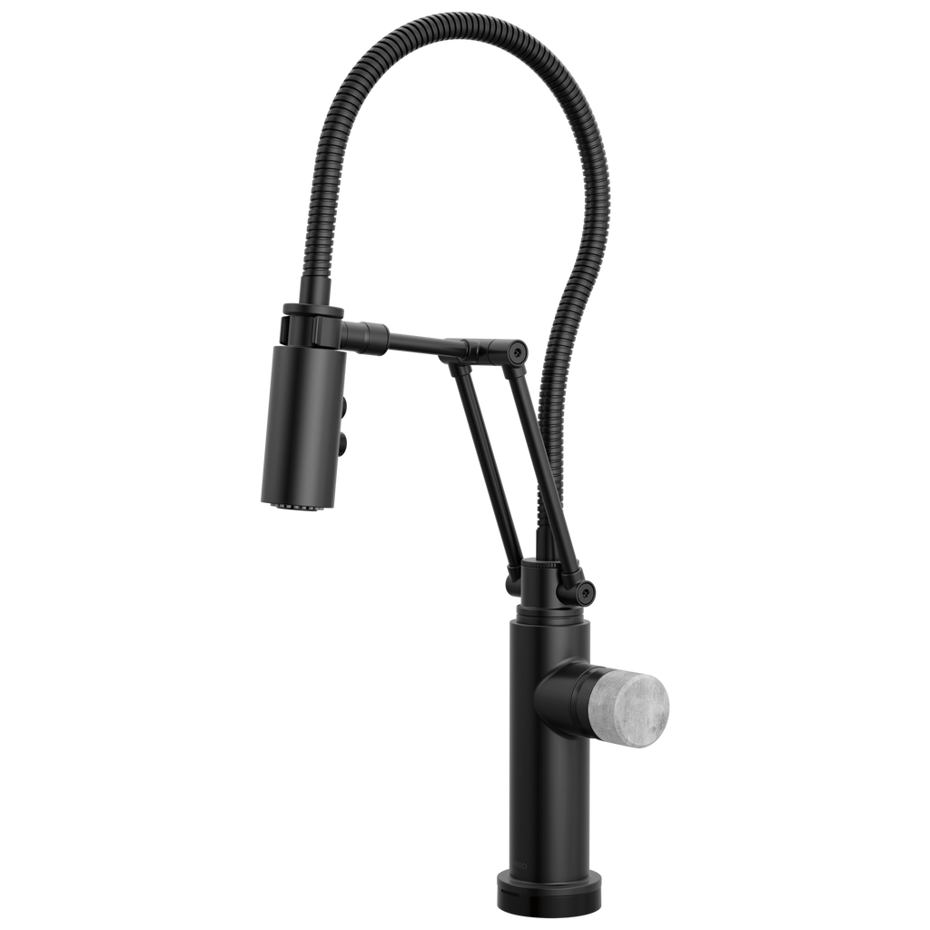 Brizo Odin Mezcladora Articulante SmartTouch® con Manguera Integrada — Negro Mate — Perilla de Concreto