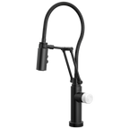 Brizo Odin Mezcladora Articulante SmartTouch® con Manguera Integrada — Negro Mate — Perilla de Mármol Blanco
