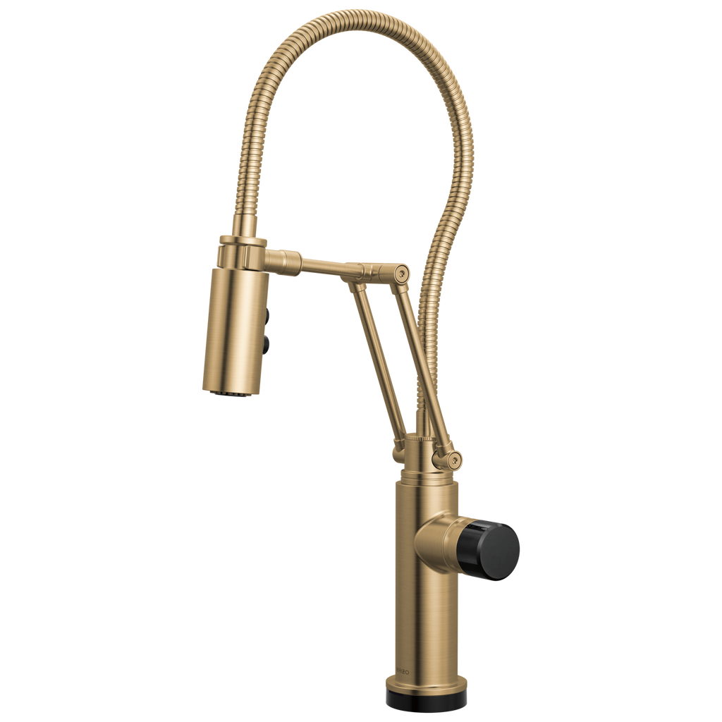 Brizo Odin Mezcladora Articulante SmartTouch® con Manguera Integrada — Oro Luxe — Perilla con Cristal Negro