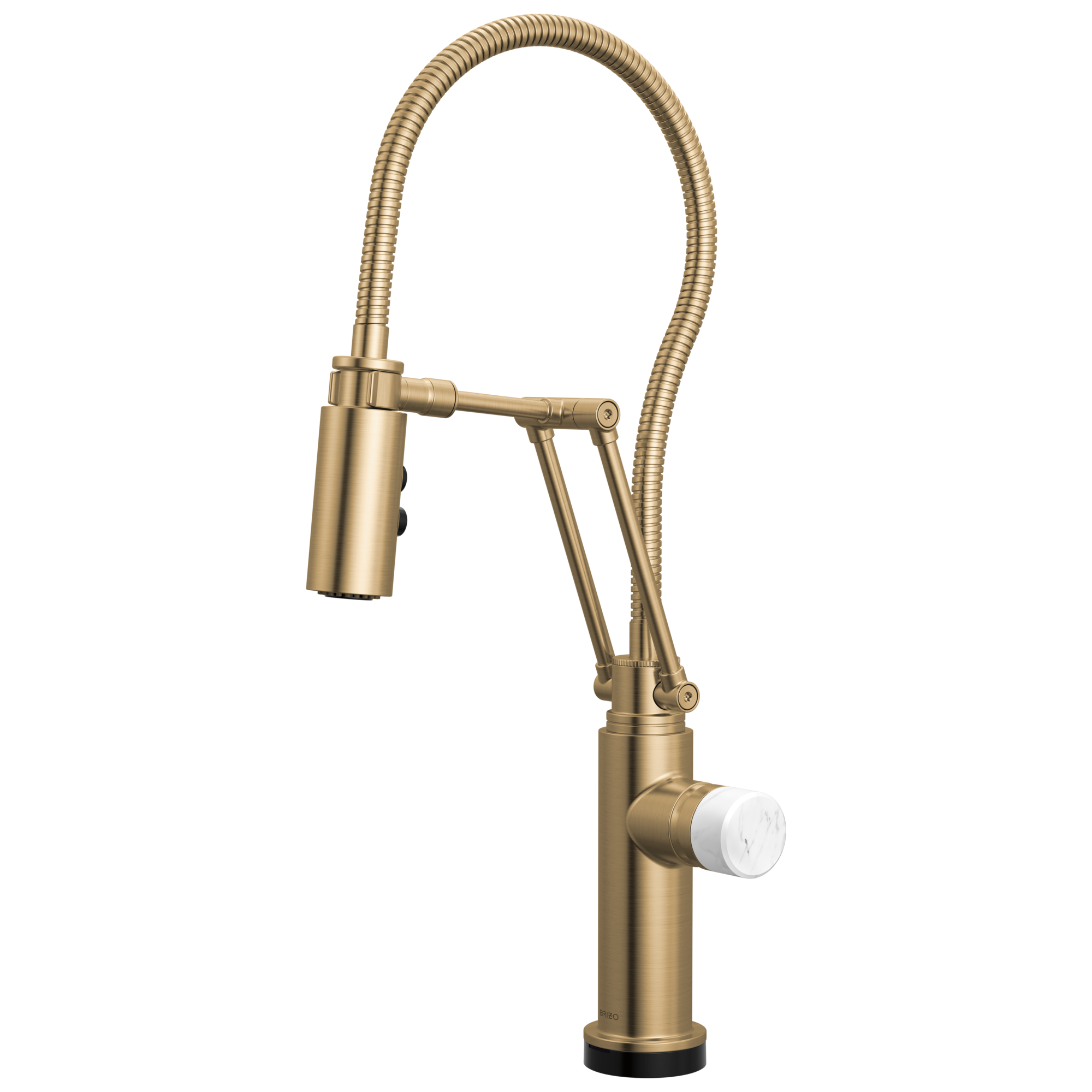 Brizo Odin Mezcladora Articulante SmartTouch® con Manguera Integrada — Oro Luxe — Perilla de Mármol Blanco