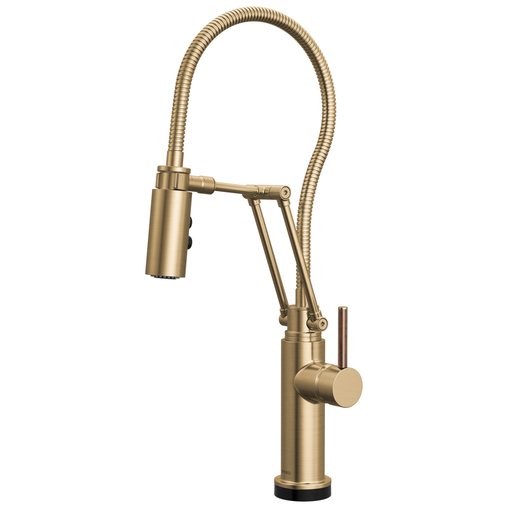 Brizo Odin Mezcladora Articulante SmartTouch® con Manguera Integrada — Oro Luxe — Manija de Madera
