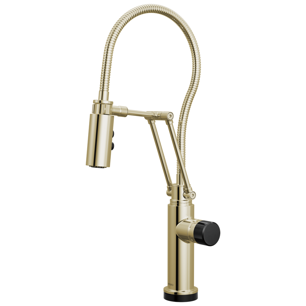 Brizo Odin Mezcladora Articulante SmartTouch® con Manguera Integrada — Níquel Pulido — Perilla con Cristal Negro