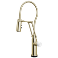 Brizo Odin Mezcladora Articulante SmartTouch® con Manguera Integrada — Níquel Pulido — Perilla de Mármol Blanco